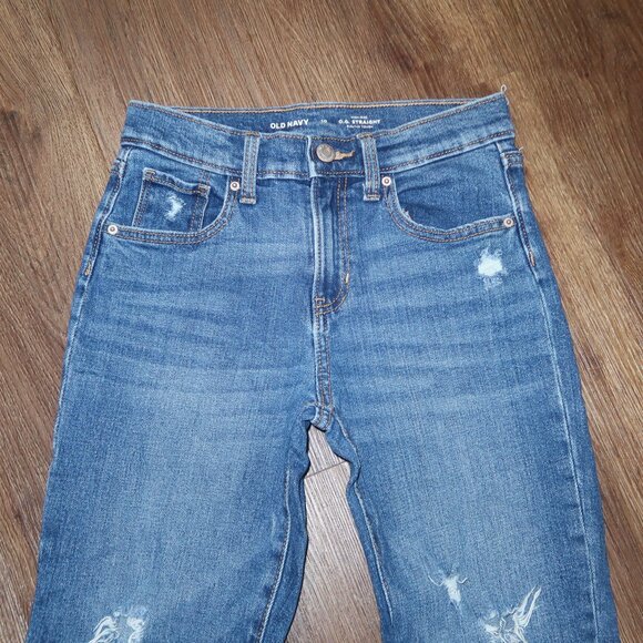 Girls Old Navy High Rise O.G. Straight Distressed Cropped Jeans Adjustable sz 10 - Picture 3 of 5